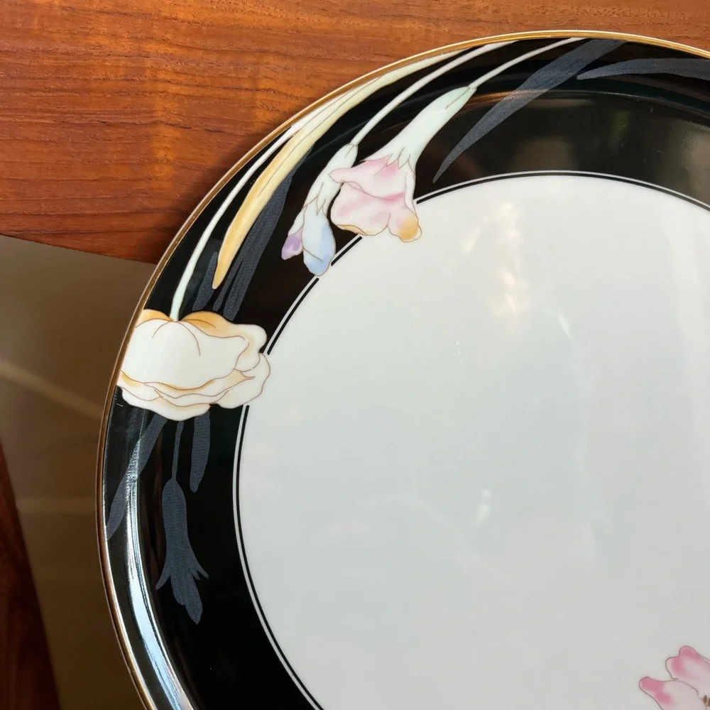 Vintage Mikasa Charisma Black Cake Plate & Server Set | Fine China Japan Floral